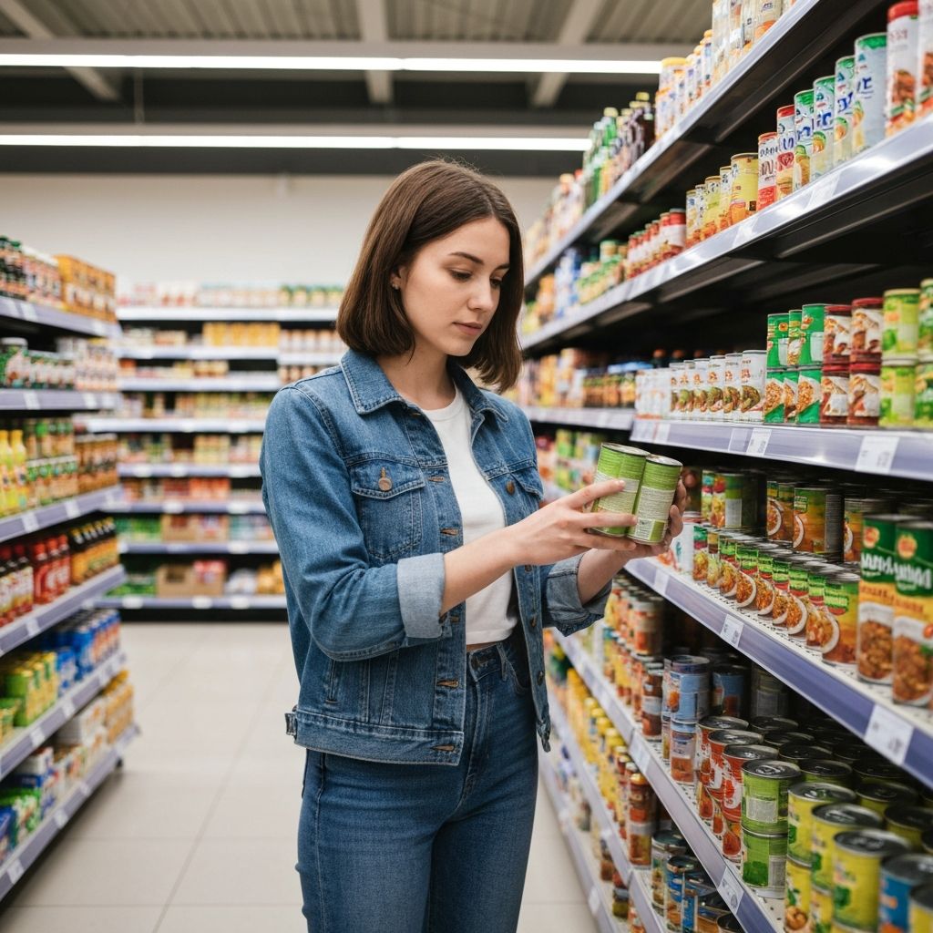 Choosing items thoughtfully in a supermarket aisle
